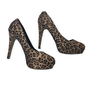City Streets Shoes Women's Size 8.5 Brown Leopard Print Platform Slip-on Heels
